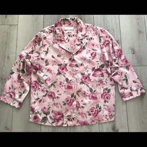 Vintage Oscar de la Renta pink label pajama top long sleeve floral pink large